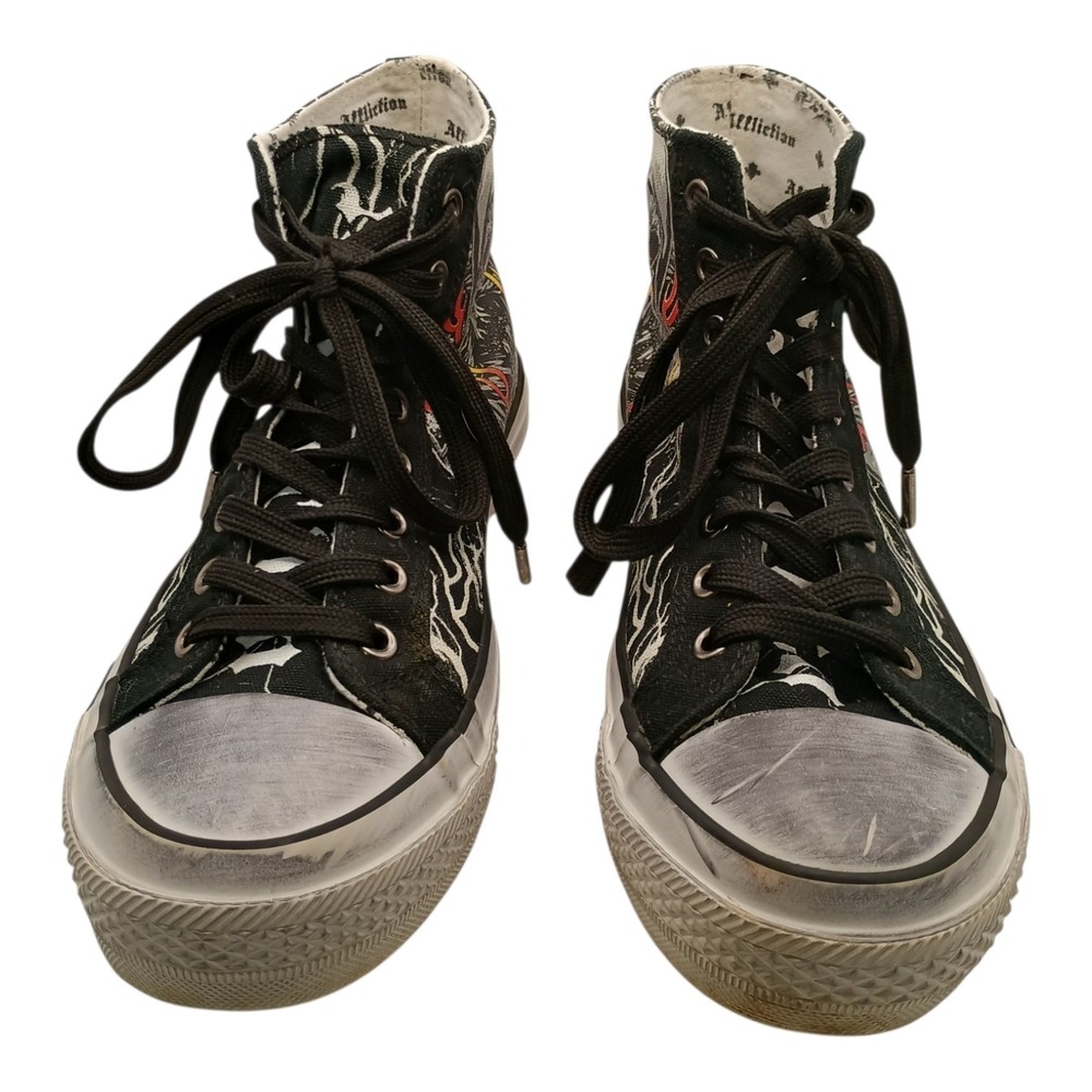 Affliction Men's 6 Women's 7.5 Phantom Fire Grunge Skull Flame High Top Sneakers